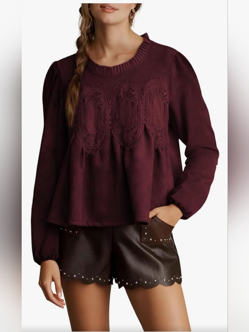 NWT Faux Swade Lace Yoke Top Small